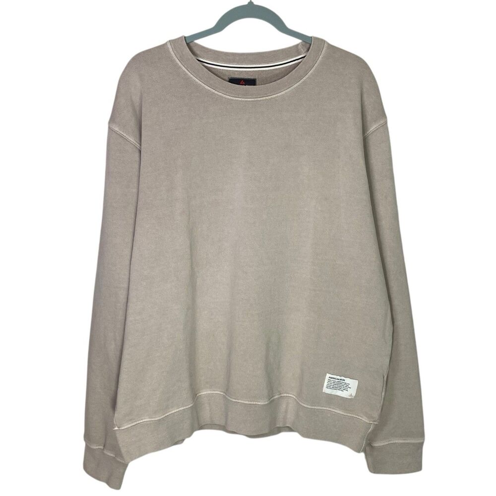 American Giant Mens Large Beige Vintage Washed Relaxed French Terry Crew NEW